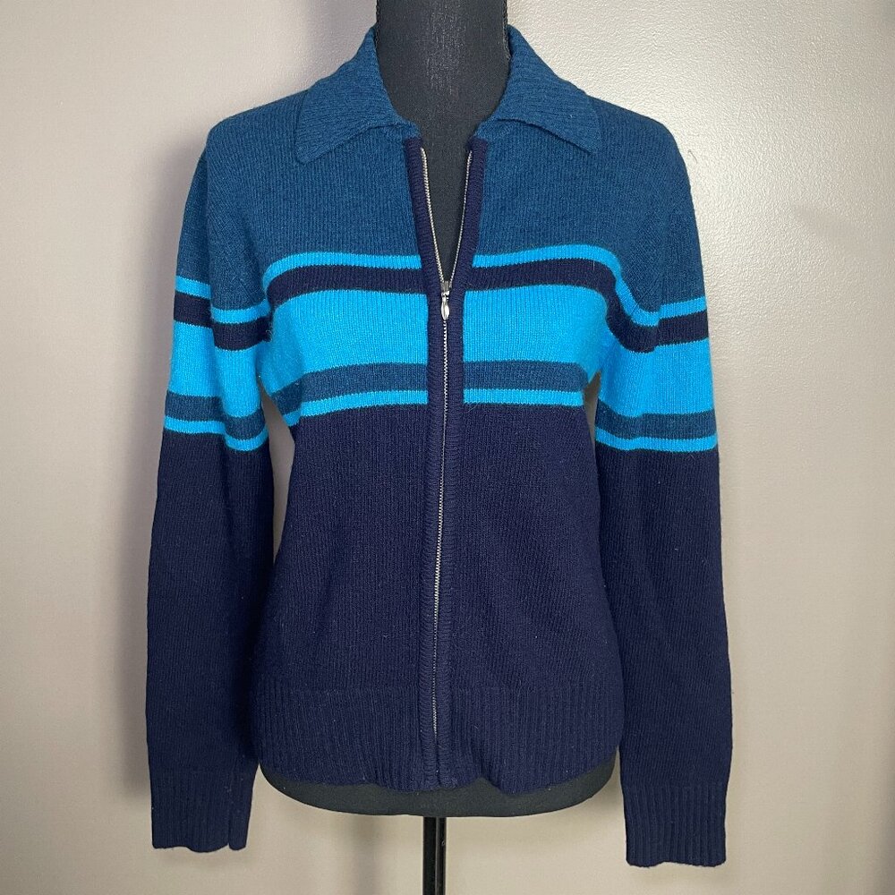 FRENCH CONNECTION Vintage Lambswool Angora Striped Zip Sweater L